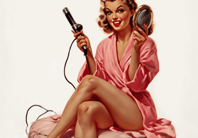 Vintage Pin-Up Illustration With Confident Woman On Love Seat